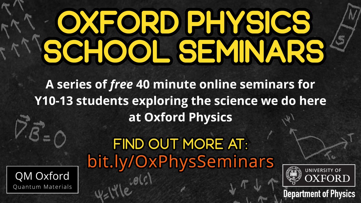 Following our fantastic QM seminars last summer, we are launching another series of short online talks exploring cutting-edge research here in the department. Starting 30th of March.

Perfect for GCSE &amp; A-level students – find out more and register at bit.ly/OxPhysSeminars