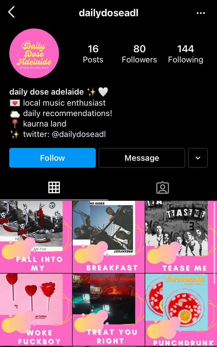 follow my instagram <a href="/dailydoseadl/">daily dose adl</a> for daily posts and updates! feel free to DM me your favourite adelaide tunes to listen to, i’d love to hear them!