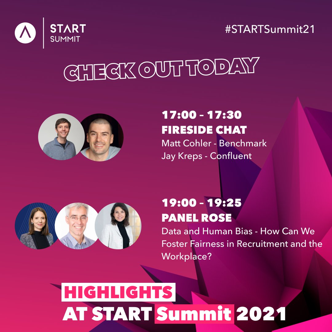 Day 2! Tune in with Matt Cohler (Benchmark) and Jay Kreps (Confluent) on Matterhorn Stage at 17:00. Later on, listen to Igor Perisic (LinkedIn) discussing with Melanie Gabriel (Yokoy) and Dr. Eglantine Jamet (Artemia Executive) – Eiger Stage, 19:00 CET. #startsummit21