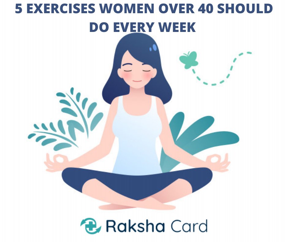 RakshaCard's tweet photo. The importance of exercise increases tenfold as one ages. Here are 5 #exercises women over 40 should do every week.
1. Burpees
2. Glute Bridge
3. Surya Namaskar
4. Straight Leg Raises
5. Planks
#Rakshacard #yoga #health https://t.co/1tARK67DbE