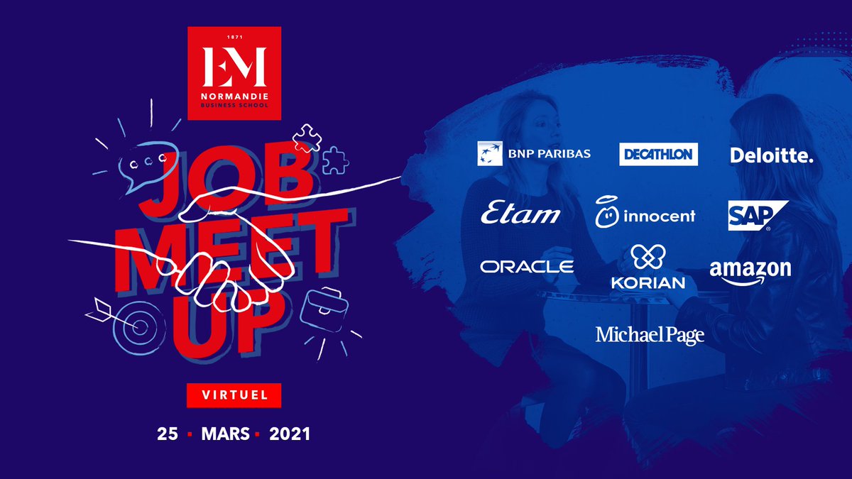 EMNormandie's tweet photo. Students of @EMNormandie, if you are looking for your next internship or your future #job 🤓, participate in the #JobMeetup on March 25 and meet recruiters of @BNPParibas, @Decathlon, @innocent_Fr, @AmazonNewsFR, @Deloitte, @Oracle_France⏯ https://t.co/wIeZ2N1qkw https://t.co/dK4J8Ums5N