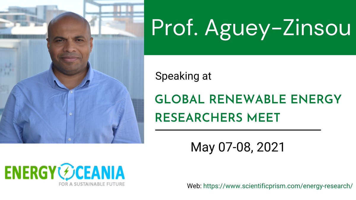 We are glad to invite #Prof.FrancoisAgueyZinsou, @UNSWChemEng to deliver a keynote talk on 'Controlled Nanoarchitectures for Advanced Hydrogen Storage' at #GRRM2021 by #EnergyOceania
For more details visit: bit.ly/3l67Wif
