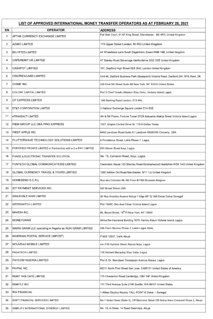 HashEconomy's tweet photo. List of International Money Transfers Operators, Approved by CBN
https://t.co/nwe1151yMK
#IMTOS
#economy
#moneytransfer
#EconTwitter
#USDT
#Crypto #Bitcoin Air Peace soludo #international PayPal https://t.co/DFyNnWH9Gj