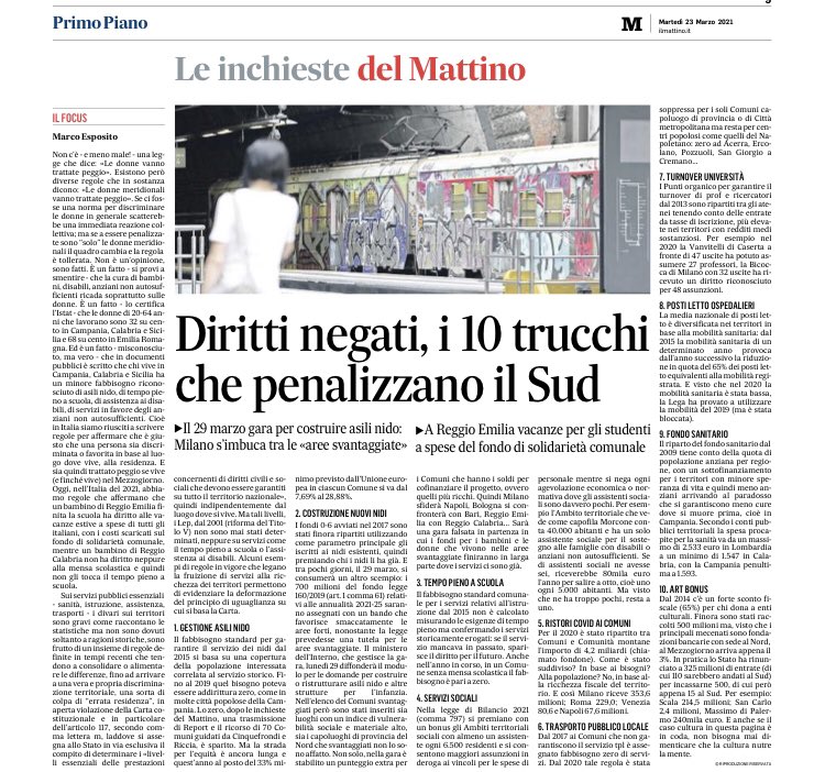 profgviesti's tweet photo. Chi vive nel Mezzogiorno ha minori diritti di cittadinanza. Specie le donne.

Perché?

Oggi 23/3 sul Mattino @MeMeEsposito illustra ancora una volta quali sono le norme che determinano questa sperequazione https://t.co/LpKCv8E7tS