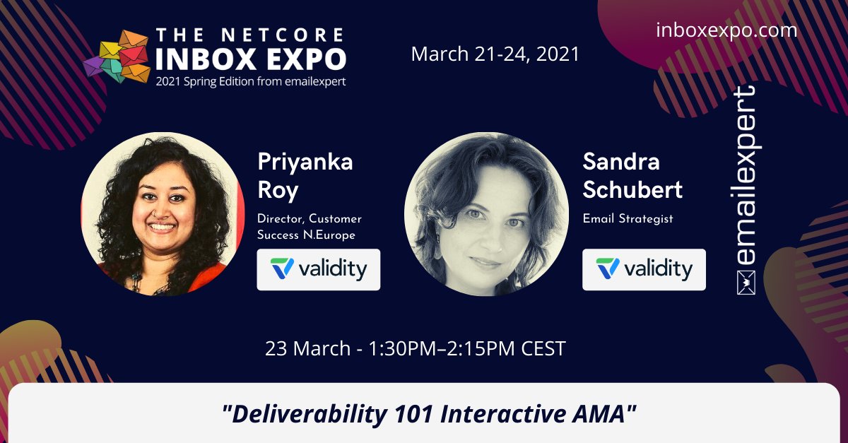 It's today! The perfect Learning Lunch with your chance to take home your 'Fundamentals of Deliverability 101 <a href="/email_expert/">emailexpert</a> Certification'! Bring your snack and join Priyanka &amp; Sandra at 12.30pm UK
#inboxexpo <a href="/inboxexpo/">Inbox Expo</a> #email #deliverability #fortheloveofemails