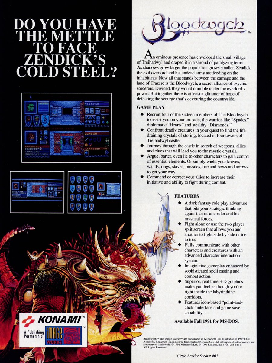 TakodanTweets's tweet image. 1992 ad for 'Bloodwych' by #Konami #ImageWorks on #MSDOS #PC