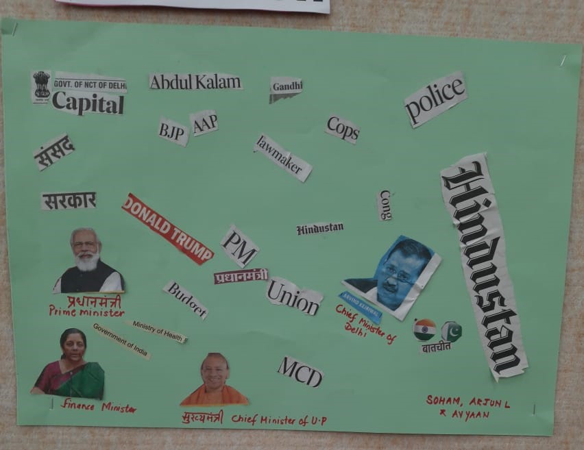 VANDANA50356750's tweet photo. Form 4 learners made a collage of  words related to Government unit .Learners were excited to inquire Hindi words also. #transdiscplinarylearning #buildingvocabulary #creativity #Howweorganizeourselvesunit @soniasingh_13 @AneeshaSahni @Prometheus_Edu https://t.co/xhiUNJoBDW