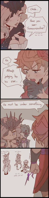 I like to think that the rest of the harbingers love to joke about scaramouche's height 
.
.
#GenshinImpact #scaramouche #lasignora #childe 