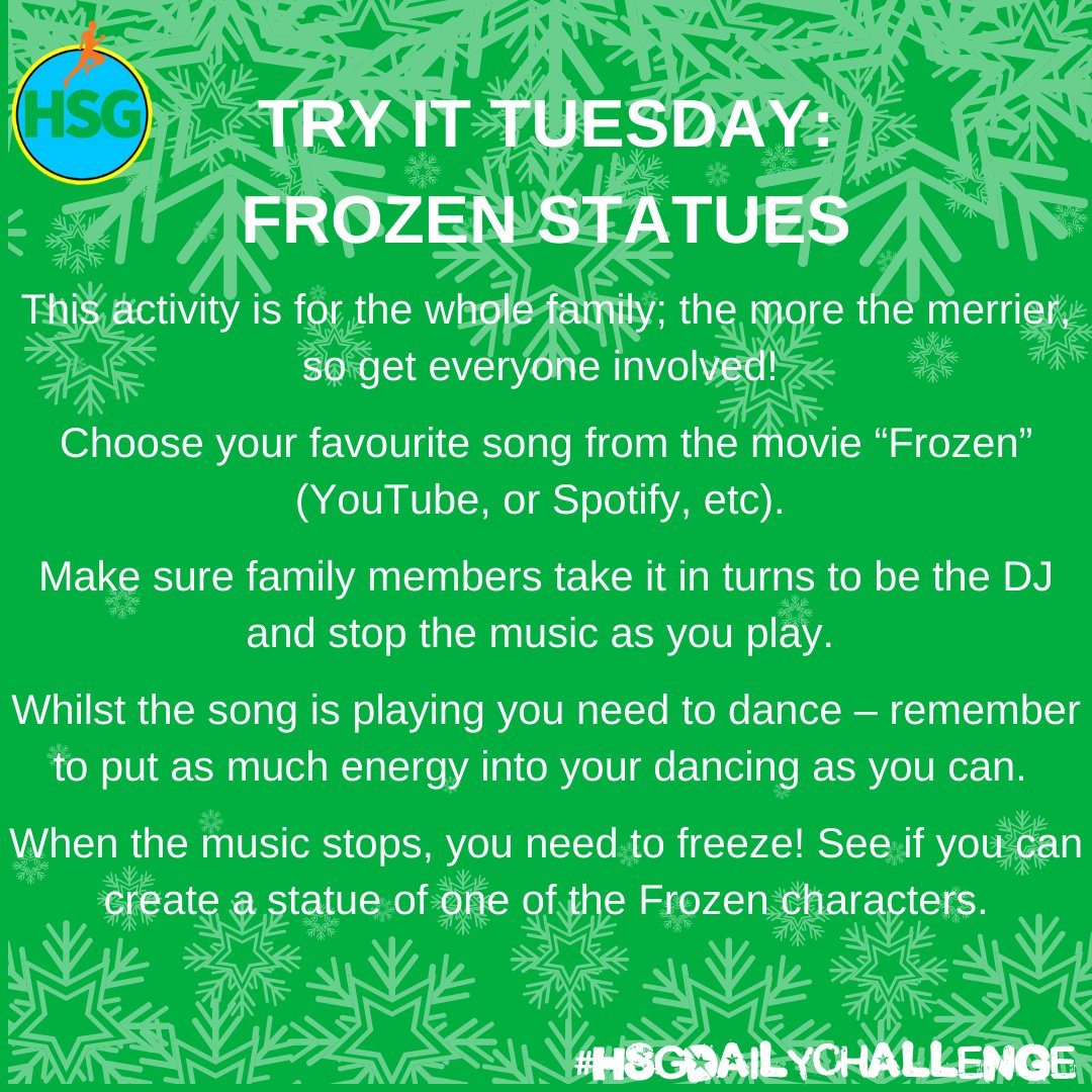 Frozen themed challenge today as part of theatre week! Choose your favourite song from the film frozen and let yourself go in a game of musical statues! #HSGDailyChallenge @EnergiseSchools @YourSchoolGames