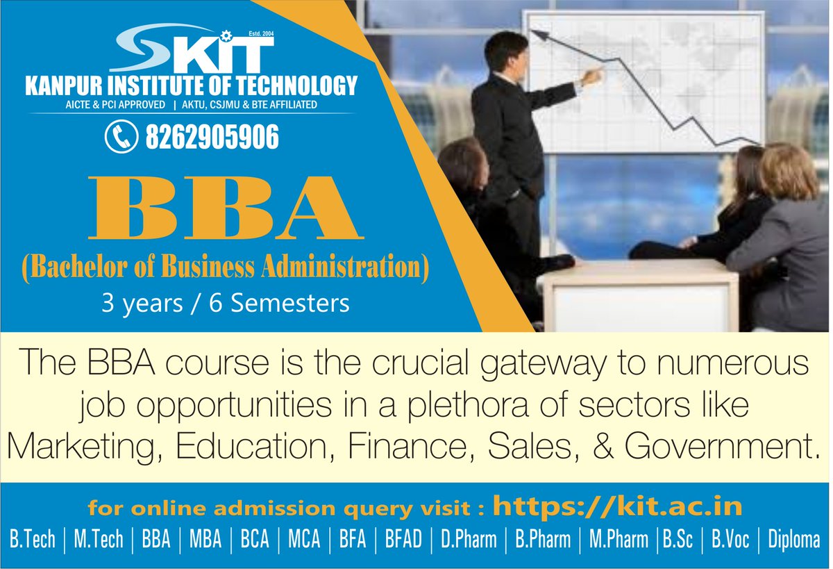 #BBA #BusinessAdministration #Opportunity #Career #CourseAtKit #KIT #TopPrivateCollege #Kanpur

For more details on courses Call / WhatsApp at 8262905906
Visit us at kit.ac.in   
Facebook: kit165
Instagram: kanpurinstituteoftechnology
Twitter: KIT_kanpur