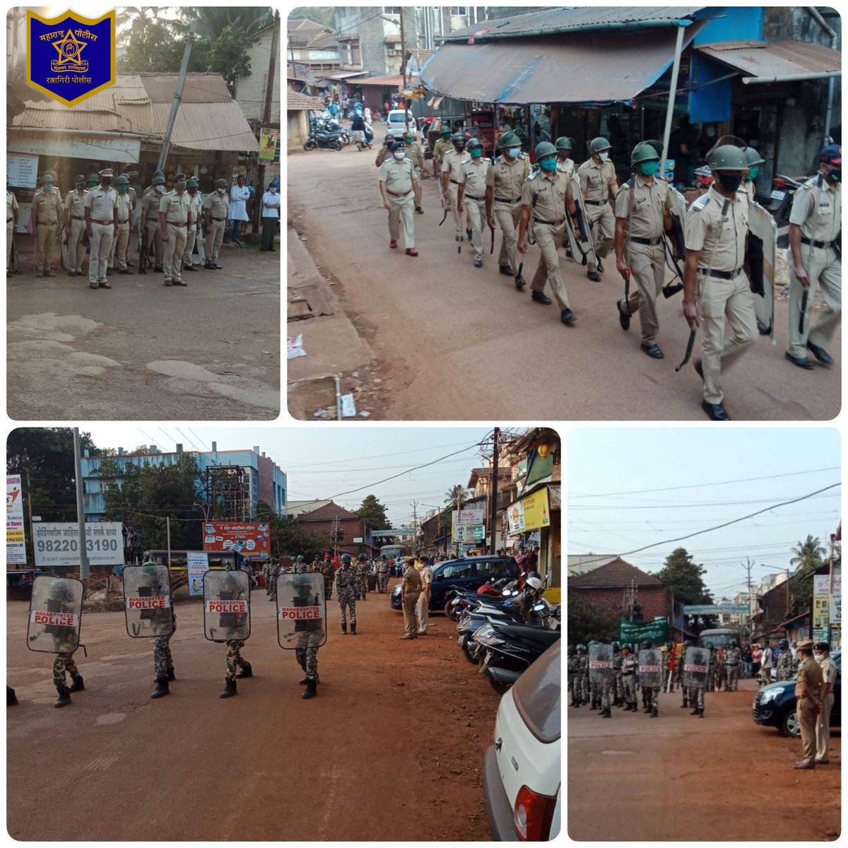 RatnagiriPolice's tweet photo. रत्नागिरी शहर हद्दीत शिंमगोत्सव निमित्त पोलीस निरीक्षक लाड यांनी SDPO श्री. वाघमारे यांचे उपस्थितीत दंगा काबू योजना व पथसंचलन राबविले.
@DGPMaharashtra #RiotControlPlan #StaySafe #SafeShimga #RatnagiriCity #RatnagiriPolice https://t.co/31jPZJ23hJ