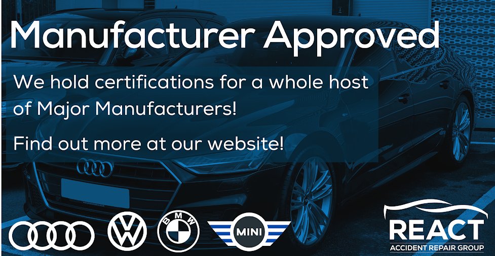 PaintBodyShop's tweet image. #Accidents happen but you can #trust us to put things right!

Remember: it’s your car and your decision to choose who #repairs your #car.

See our full list of #manufacturerapprovals -

https;//www.reactaccidentrepairgroup.co.uk