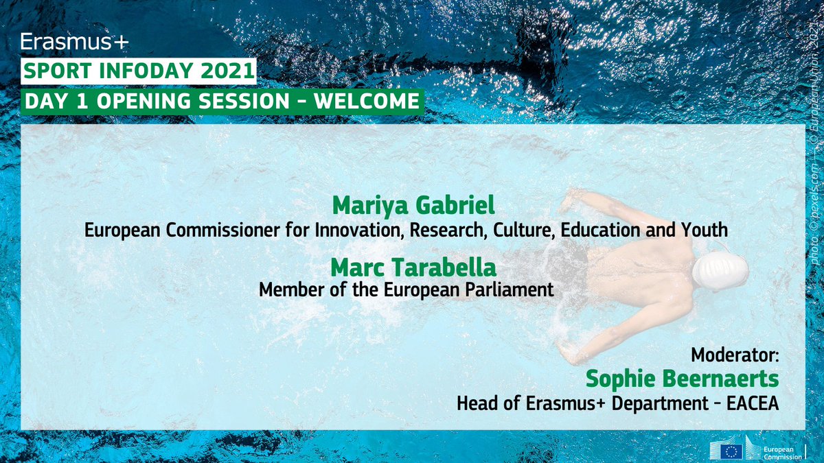 Welcome to the #SportInfoDay 2021, dear sport friends! We open today’s sessions with greetings from @beernso #EACEA, 🇪🇺Commissioner <a href="/GabrielMariya/">Mariya Gabriel</a> and MEP &amp; <a href="/SPortsGroup2024/">Sports Group</a> co-chair <a href="/marctarabella/">Marc Tarabella</a>.