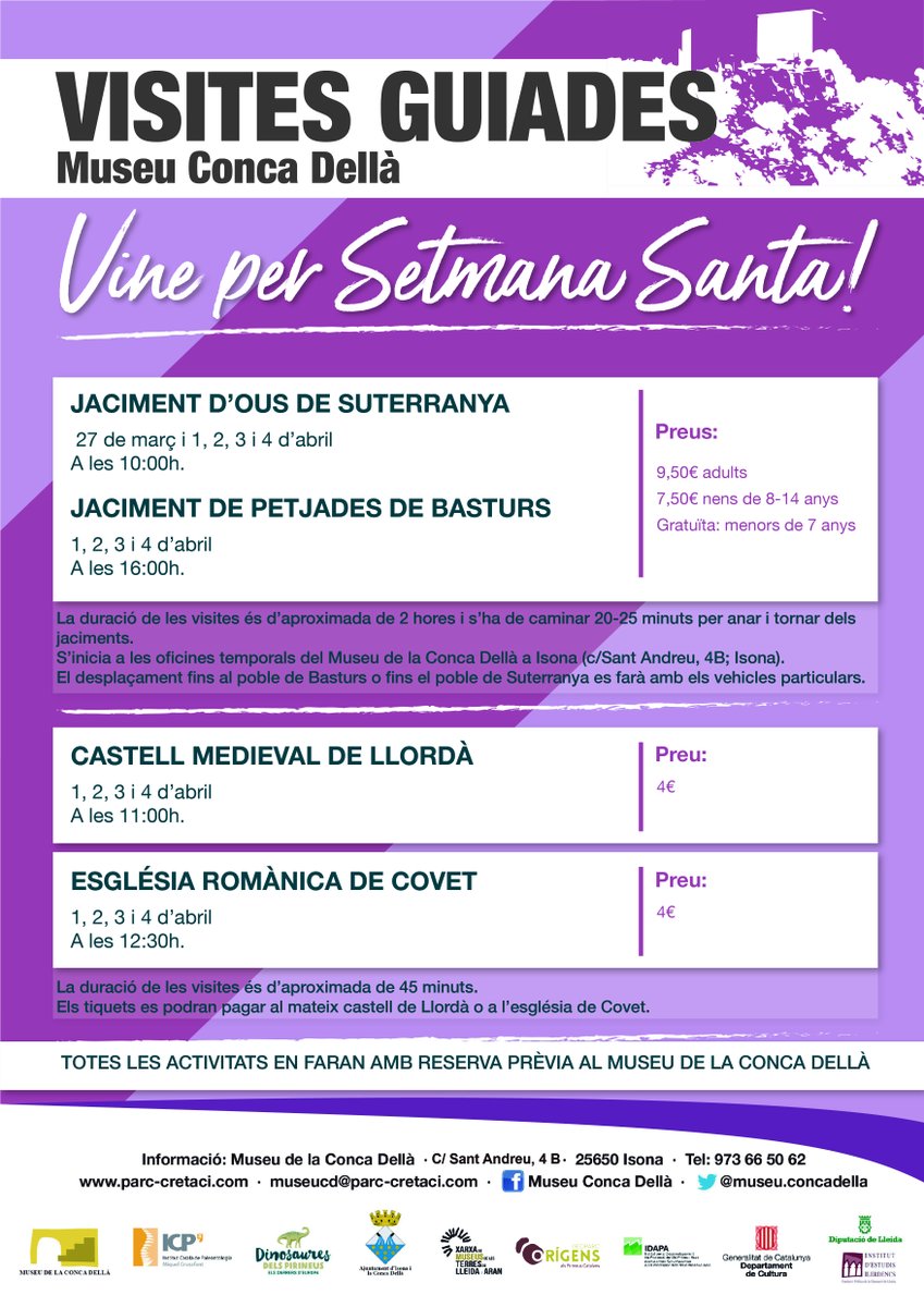 ⚠ Ja teniu plans per Setmana Santa?
Encara tenim el museu tancat per reformes, però us oferim quatre visites guiades per passar amb els vostre grup bombolla.

📆 Els dies 27 de març i 1, 2, 3 i 4 d'abril; viatges en el temps sense sortir de Catalunya.

Feu la vostra reserva!👇