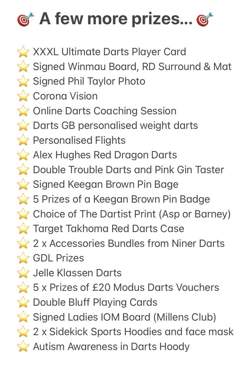 keegz180's tweet photo. New pinned tweet with as much info as possible regarding #KeegansDartsRaffle 🎯 Fundraising for the #NHS 💙 If I have forgotten anyone please feel free to drop me a message or add a tweet to this one 👍🏻 Thank you for all of your support so far, just one final push 🤞🏻⭐️💙🎯🤩 https://t.co/wJIaACNuFp