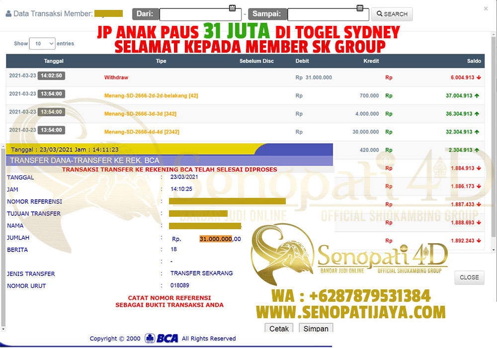 Slotsenopati4d's tweet photo. SELAMAT KEPADA MEMBER SK GROUP

ENANG Rp. 31.000.000
YUK COBA HOKI KAMU di SENOPATI4D!!
JP BERAPAPUN PASTI DI BAYAR!

WA : +6287879531384
Link daftar : https://t.co/4TGsdnIVPh

#senopati4d #jptogel #menangtogel #togelsydney #bandartogel #agentogel https://t.co/BWNvzso8ax