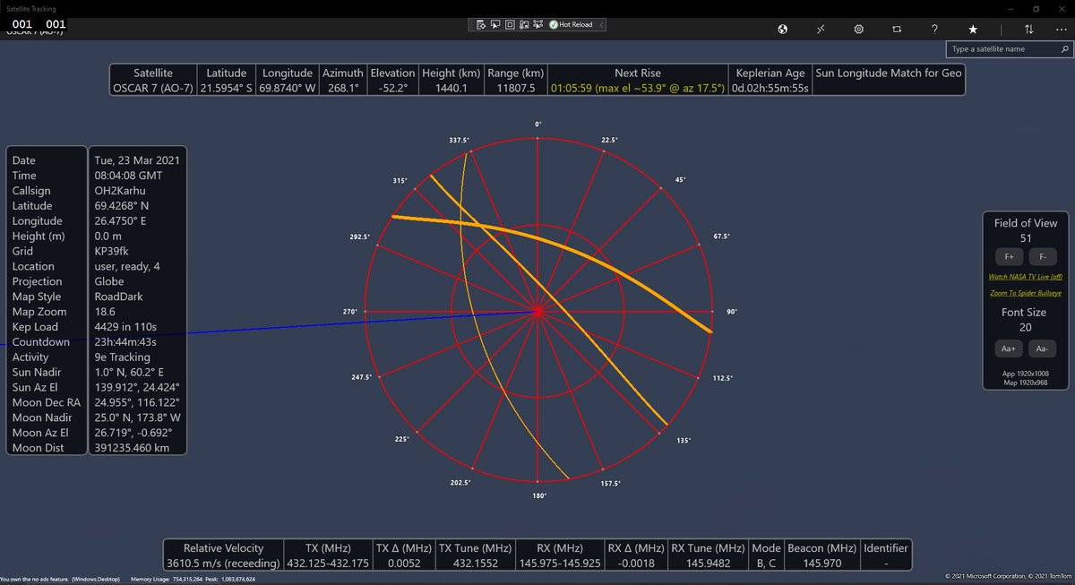 SpaceStation22's tweet photo. Some upcoming improvements on the spider-bullseye: orange lines represent next 3 upcoming passes - thickest first.
What do you think ?
#sattracking #spider #bullseye #satellites https://t.co/ZxsFGilh8Q
