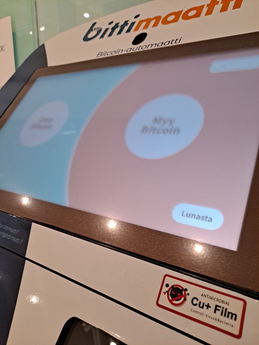 Bittimaatti's tweet photo. Bittimaatti automaattien näyttöihin on alettu asentamaan antimikrobisia suojakalvoja ehkäisemään virusten ja bakteerien tarttumista.  Suojakalvolla varustetun automaatin tunnistaa Cu+ Film tarrasta.
#covid19 #prevention #protection #turvallisuus #asiakaskokemus https://t.co/4KSS10zQc1