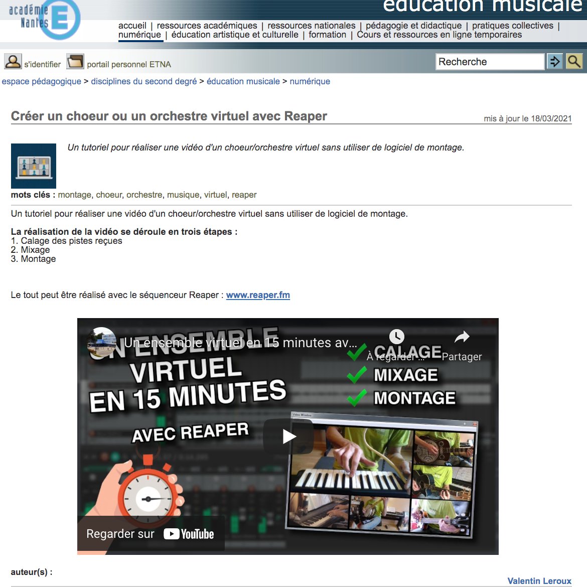 🎶 Conseils et astuces proposés par le #IAN #edmus <a href="/acnantes/">Académie de Nantes</a> pour réaliser simplement et gratuitement une vidéo 🎥 de groupe, de choeur, d'orchestre virtuel avec ses élèves, en classe ou en #distanciel : 
✅ pedagogie.ac-nantes.fr/education-musi…

#edmus #EnseignementHybride  #ChantChoral