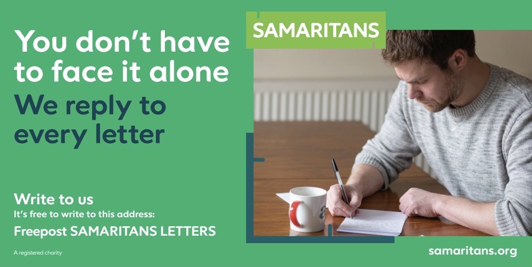 cornwallsamari1's tweet photo. We're always on the end of the phone 116 123 but if you'd rather write to us we'd be happy to receive your letters.
Samaritans Correspondence Branch
@LettersSams
ยท 16h
We have a brand new address :
Freepost SAMARITANS LETTERS
#NewAddress #WriteToUs @samaritans https://t.co/UwQgWp5rTN