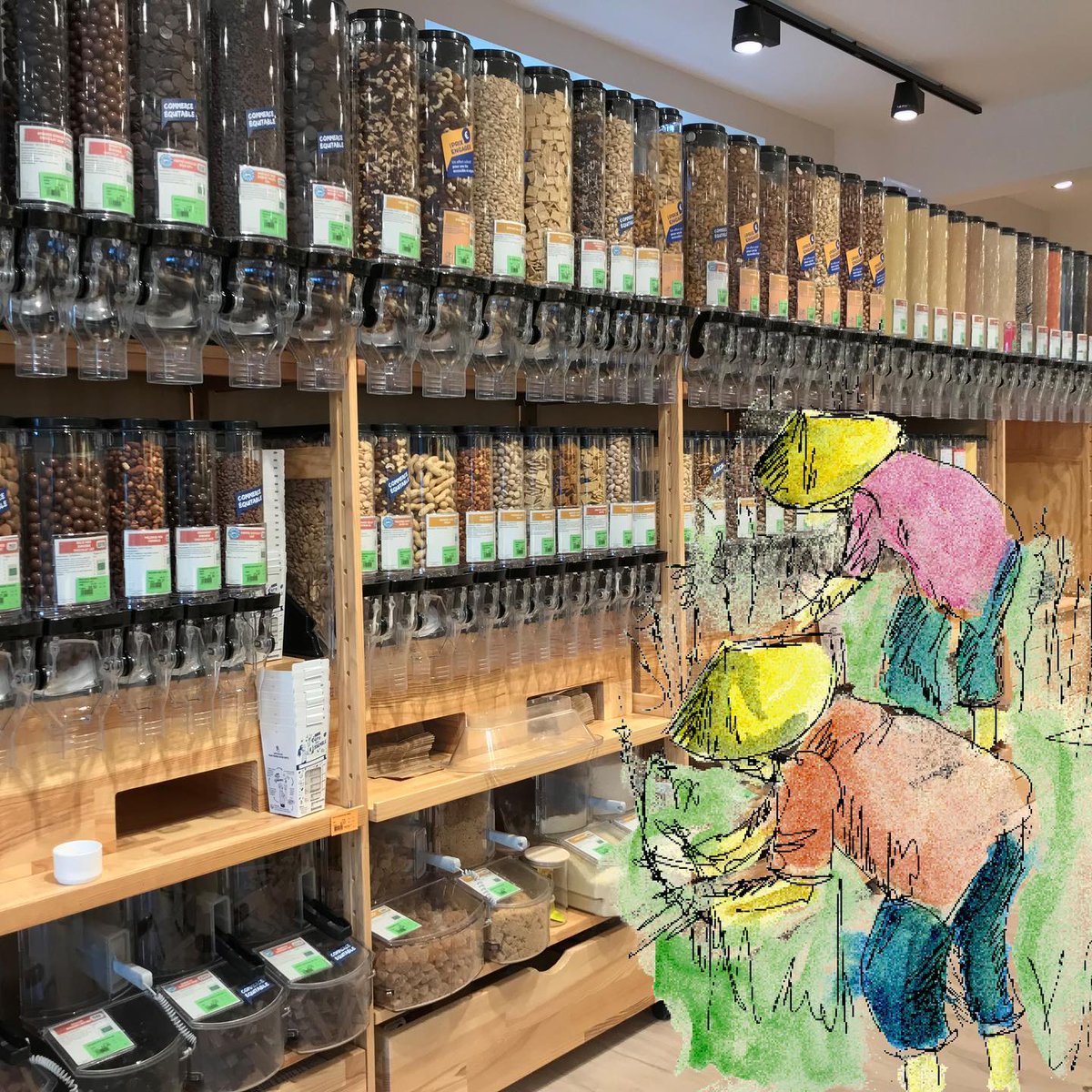 AutourduRiz's tweet photo. 🧺 Parce que le développement du rayon vrac est notre conviction depuis toujours, nous proposons 11 sortes de riz équitables, mais aussi du sucre de fleurs de coco et prochainement d’autres produits typiquement asiatiques. 😍 https://t.co/8XAI7aGncz
