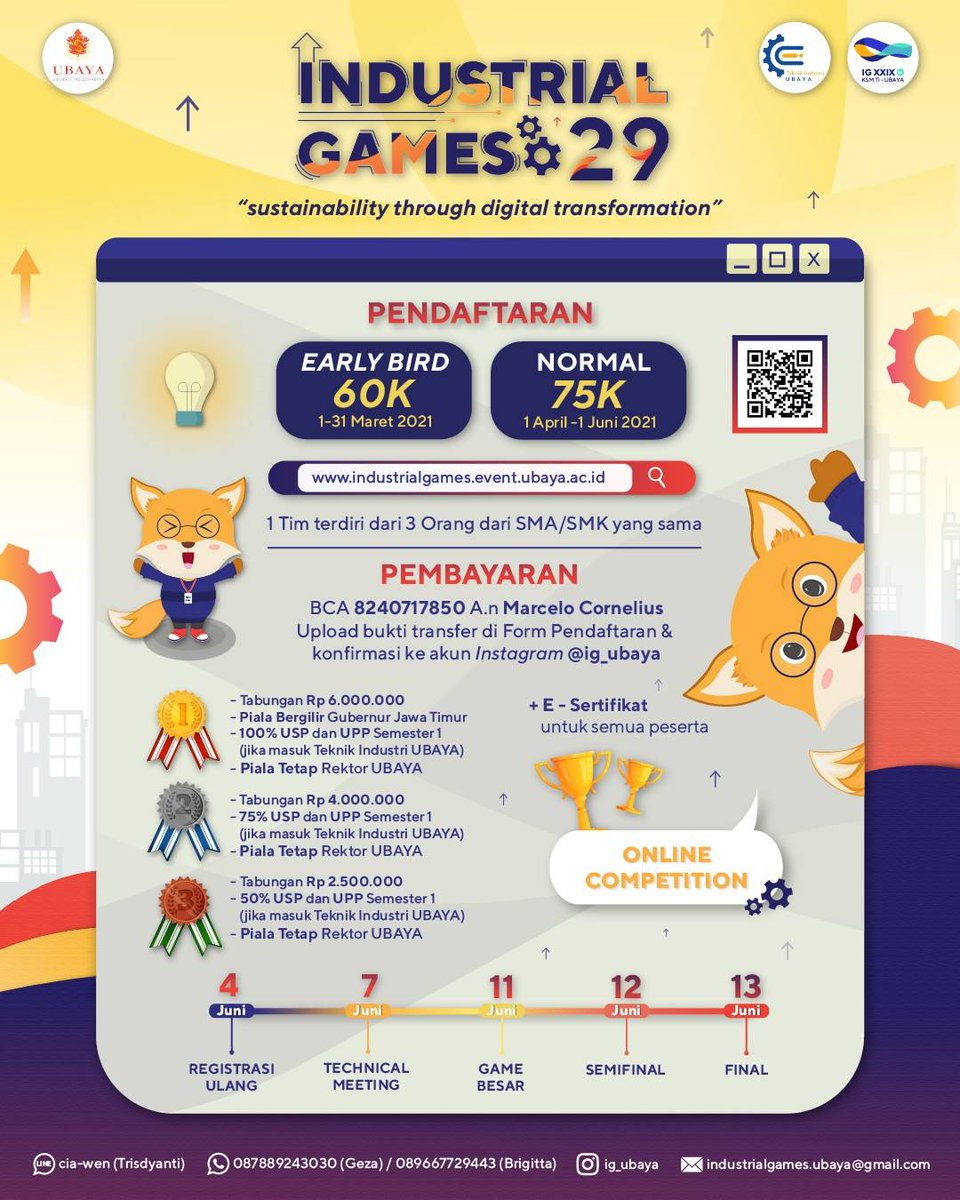 ig_ubaya's tweet photo. AYO SEGERA DAFTARIN TIM KAMU! KESEMPATAN UNTUK DAFTAR EARLY BIRD MASIH ADA LHO! KITA TUNGGU YA

Instagram: @ig_ubaya https://t.co/MtzjtvsGg2