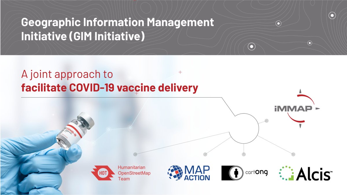 assocCartONG's tweet photo. 🗺️Nous sommes fiers à @assocCartONG d’annoncer le lancement de l'Initiative GIM en soutien à la vaccination contre la COVID19 avec @iMMAP_org, @AlcisGeo, @hotosm &amp; @mapaction #GIM4CovidVax  Découvrez notre déclaration commune en anglais ➡️https://t.co/hRrqGaWiWq https://t.co/8LbxBwAqDo