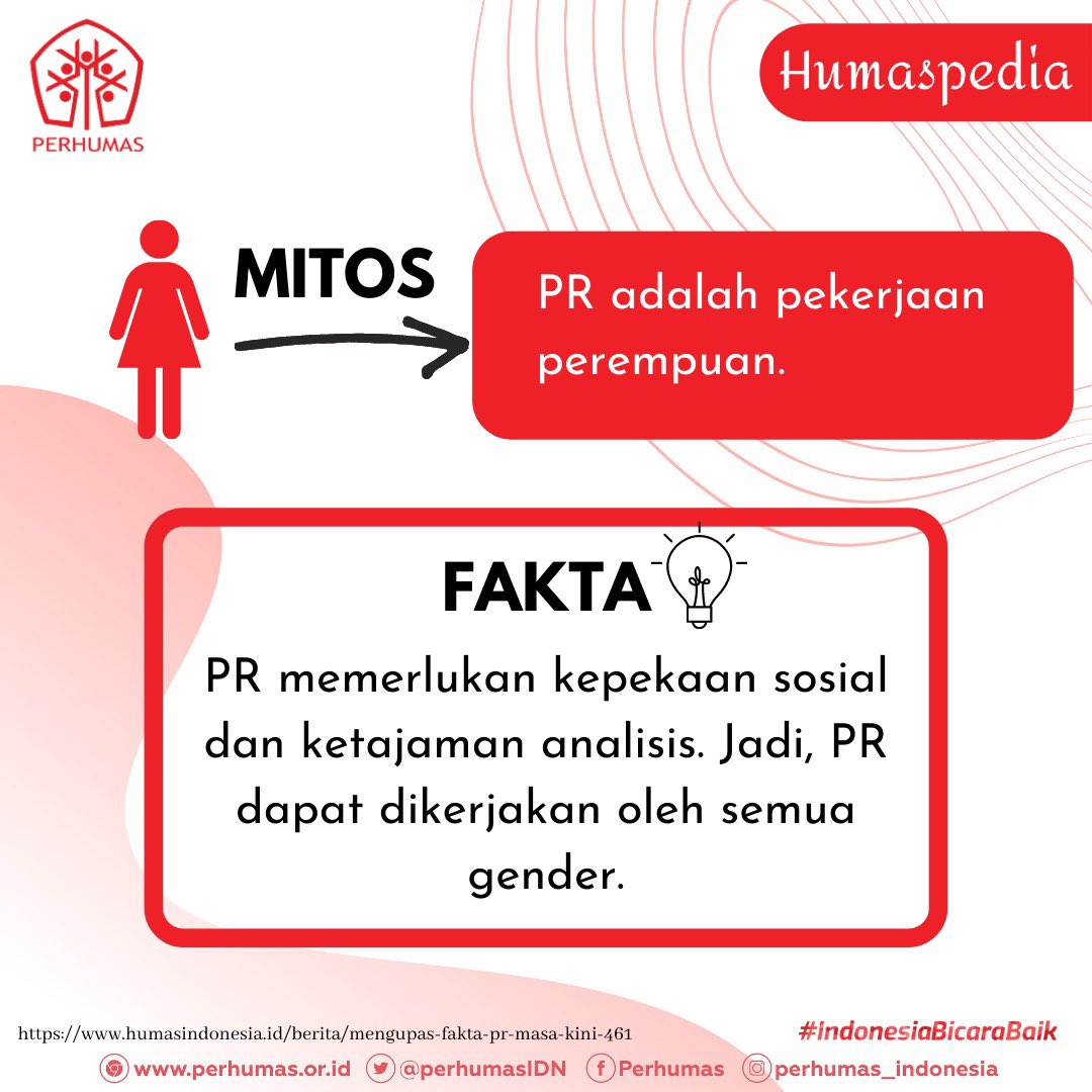 PerhumasIDN's tweet photo. Hai, Sobat Humas π
Kamu tau nggak kalau ternyata banyak mitos seputar profesi PR yang sudah mengakar di masyarakat loh?
Jadi, kita tidak terjebak pada asumsi belaka, ya β¨ yuk simak penjelasan mitos & faktanya
#PERHUMAS #Humaspedia
#IndonesiaBicaraBaik
#PERHUMASuntukIndonesia https://t.co/i1TrbzXWue