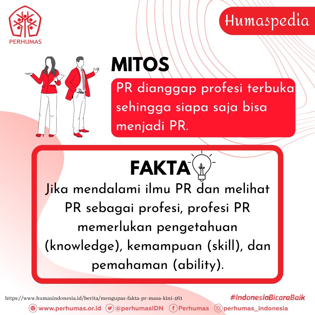 PerhumasIDN's tweet photo. Hai, Sobat Humas π
Kamu tau nggak kalau ternyata banyak mitos seputar profesi PR yang sudah mengakar di masyarakat loh?
Jadi, kita tidak terjebak pada asumsi belaka, ya β¨ yuk simak penjelasan mitos & faktanya
#PERHUMAS #Humaspedia
#IndonesiaBicaraBaik
#PERHUMASuntukIndonesia https://t.co/i1TrbzXWue
