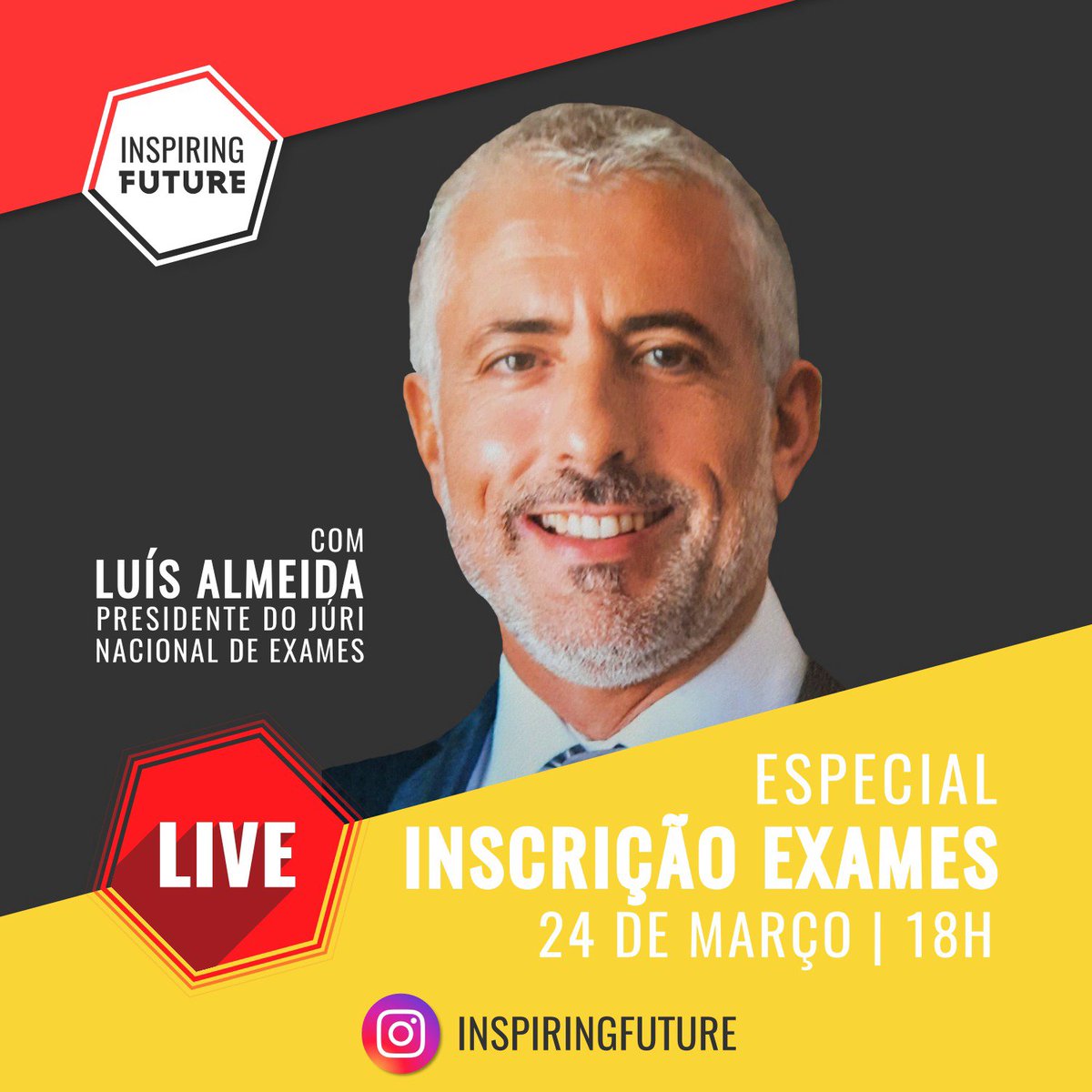 Para facilitar-te a vida na inscrição para os exames, amanhã, dia 24 de março, às 18 horas vamos estar em direto no Instagram com o Presidente do Júri Nacional de Exames para tirar todas as tuas dúvidas! 💪😉