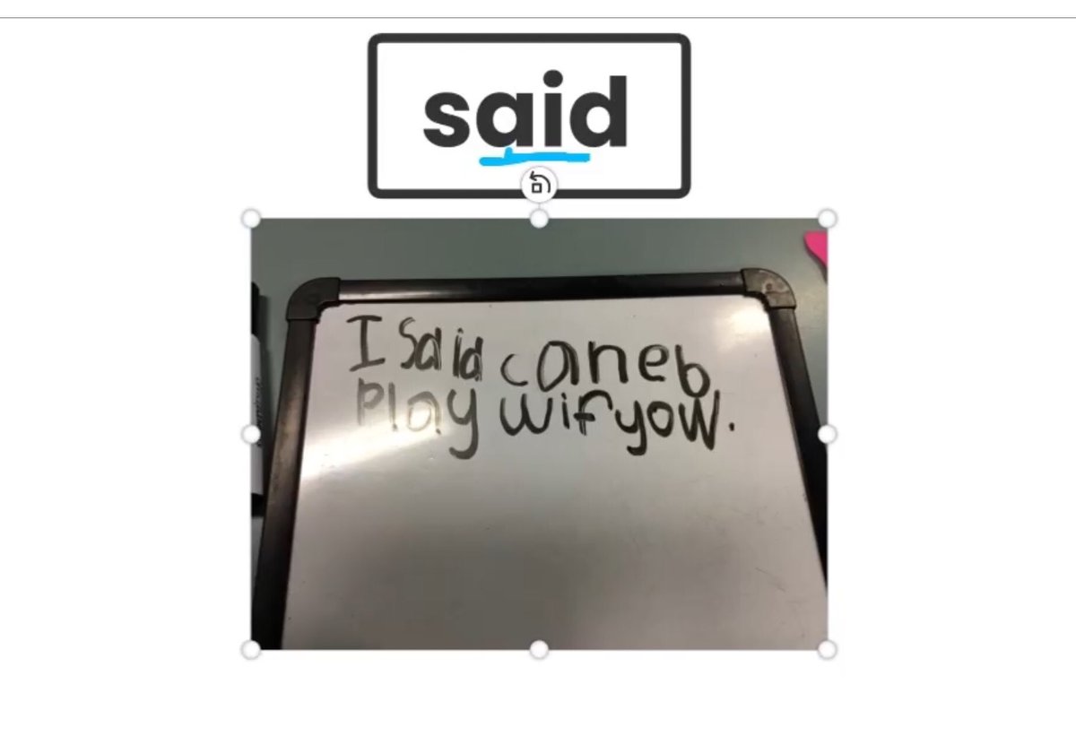 Every week this student gives me a proud teacher moment. As a student that couldn’t identify the sound that majority of the letters make, to now writing sentences and identifying simple tricky words 🤩 The sentence reads ‘I said can I play with you.’ 100% independent