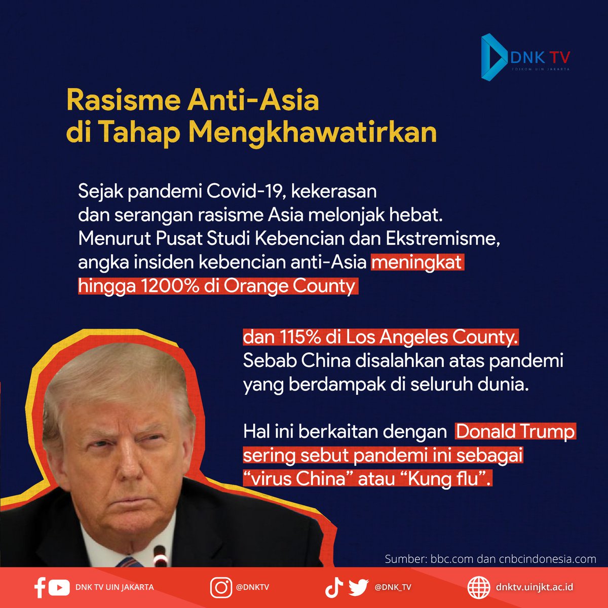 DNK_TV's tweet photo. Kejahatan rasisme Anti-Asia di Amerika Serikat kian meningkat sejak pandemi Covid-19 . 

#dnktv #dnktvuinjakarta #rasisme  #COVID19 https://t.co/OAPtmUtXD9
