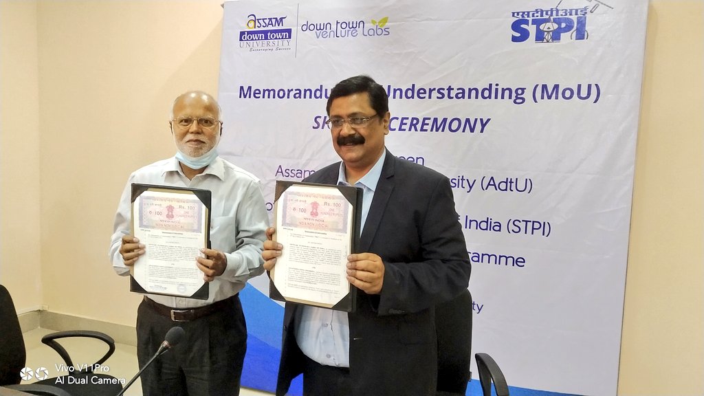 stpiguwahati's tweet photo. STPI Guwahati signed MoU with    @ADTUniversity (Assam down town University) as Academic Partner for #STPIOctaNE an Internetworked #Notheast #STPICoEs towards growth of startup ecosystem in the NE region. #STPIINDIA
@rsprasad @SanjayDhotreMP @SecretaryMEITY @Omkar_Raii https://t.co/oPOI7xFjGh