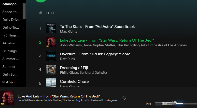 sheworksinpr's tweet photo. Ist das Lichtschwert schon länger da, @SpotifyDE? Mir zumindest fällt es zum ersten Mal auf! Großartig! #starwars https://t.co/KiosTd882D
