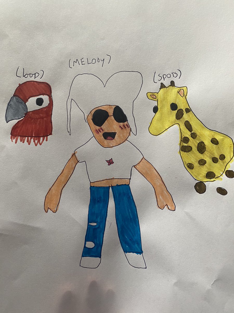 Edyta31614635's tweet photo. @PlayAdoptMe my 9 year old daughter drawn her avatar and dream pets ☺️🤗🦒 🦜 #Adoptme username: JurrasicOliviayt https://t.co/5EK1KznnLa