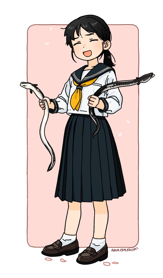 1girl skirt solo closed eyes black hair school uniform black skirt  illustration images