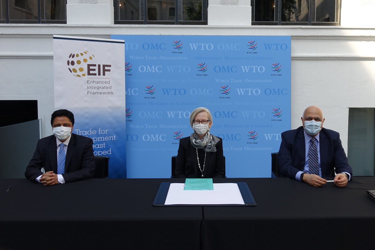 Today, Finland 🇫🇮 pledged an additional contribution of €2 million to the EIF for 2021-22. These funds will help the world's poorest countries harness the benefits of trade to recover from COVID-19.🌍

<a href="/KirstiKauppi/">Kirsti Kauppi</a> <a href="/Ratnakaradi/">Ratnakar Adhikari</a> <a href="/Ulkoministerio/">MFA Finland 🇫🇮</a> <a href="/FinlandGeneva/">Finland in Geneva 🇫🇮</a>
