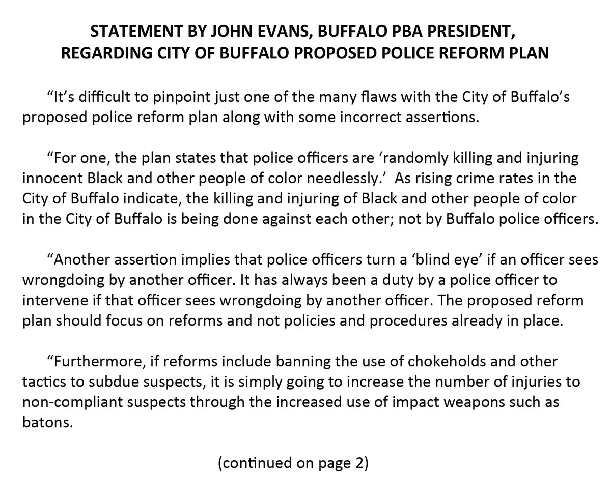 BfloPBA's tweet photo. Included below is a statement from #BuffaloPBA President John Evans regarding City of Buffalo’s proposed police reform plan.
To view the draft plan, visit https://t.co/DX9Fv7l6fO. https://t.co/nfaTR29xpV
