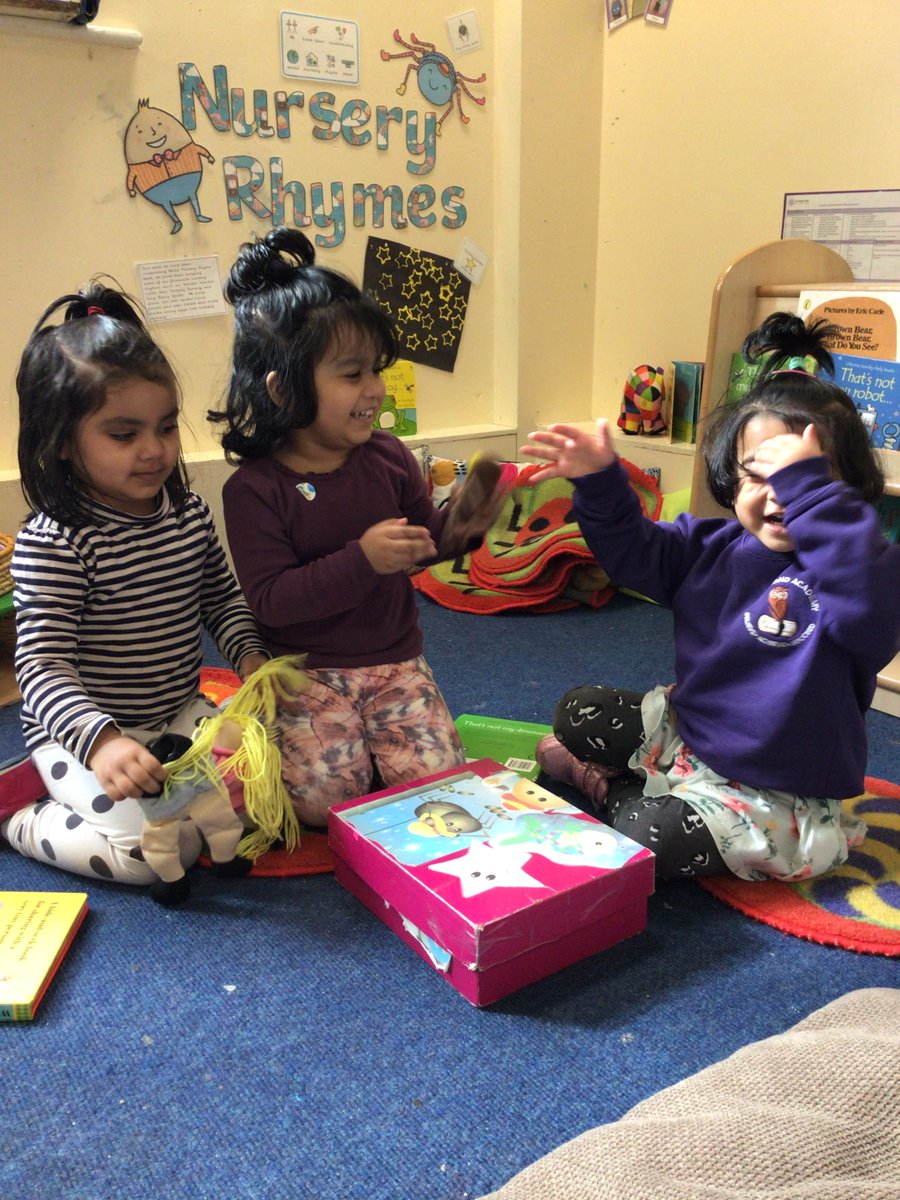 We love to sing in Amber class, we have a box which is filled with different nursery rhyme puppets.  Today three little girls decided to play their own nursery rhyme game.  They took turns to chose a puppet and worked together to sing the song!  #eyfs