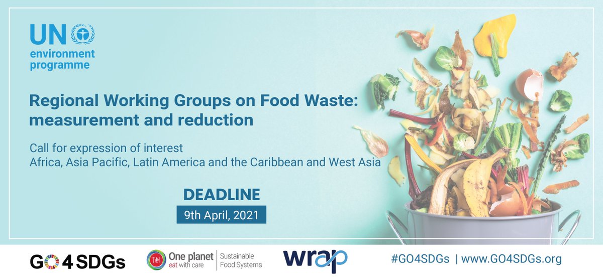 GGKP_Policy's tweet photo. .@UNEP's initiative #GO4SDGs &amp; @WRAP_UK are launching Regional Working Groups on Food Waste.

A series of workshops will be held to develop baselines for reporting on SDG 12.3 &amp; national food waste prevention strategies. You are invited!

Apply by 9 April👉https://t.co/cyoCFnvpxW https://t.co/J3MN8I7iA6