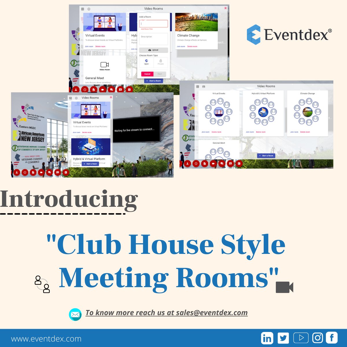 eventdex's tweet image. Introducing our new Feature "Club House Style Meeting Rooms". Here, you can create or join the Public and Private Rooms at an #Event in real-time. Also, you can have Audio-Video conversations on diverse topics. So, Power your Events with #Eventdex

#corporateevents