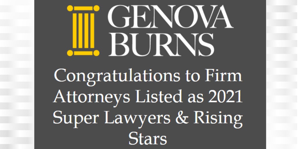 #GenovaBurns congratulates firm attorneys named 2021 <a href="/SuperLawyers/">Super Lawyers</a> &amp; Rising Stars. We are proud to announce Partners #AngeloJGenovaEsq. <a href="/AJGenovaEsq/">Angelo J. Genova</a>, #KathleenBarnettEinhornEsq. <a href="/KathyEinhorn/">Kathy Einhorn</a> and #DinaMMastelloneEsq. <a href="/dmpc93/">Dina</a> received special recognition bit.ly/3f6c6G0