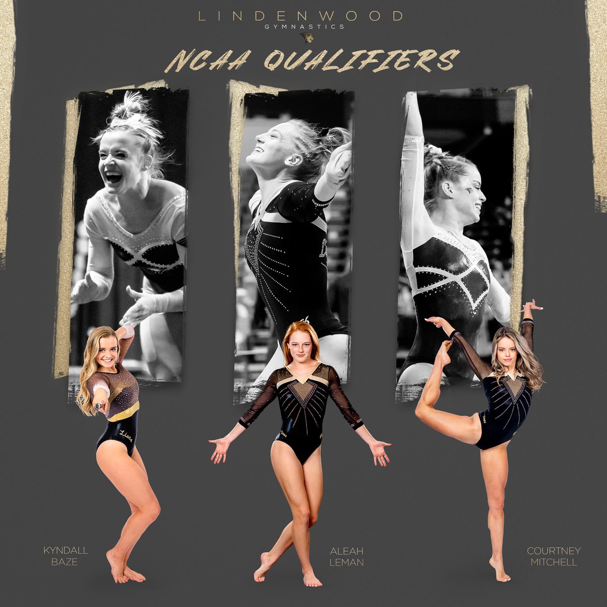 LionsGymnastics's tweet photo. 𝙉𝘾𝘼𝘼 𝙍𝙚𝙜𝙞𝙤𝙣𝙖𝙡 𝙌𝙪𝙖𝙡𝙞𝙛𝙞𝙚𝙧𝙨! We have 3 Lions heading to Morgantown to represent Lindenwood at the first round of the NCAA Tournament! 

#WF4I https://t.co/A9KsyXseCJ