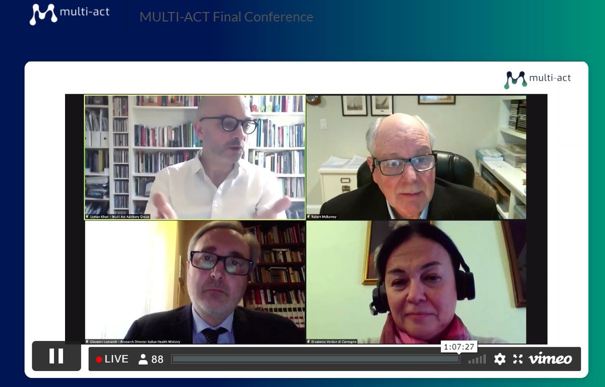 At <a href="/MULTIACTProj/">MULTI-ACT</a> Final Conference, a great panel with #health #research experts from public sector, industry and #patient organisation, moderated by <a href="/healthandthings/">Dr Usman Khan</a>: how they perceive #RRI &amp; what is the way forward in post #COVID19 era. Join us➡️cutt.ly/dxnreeA