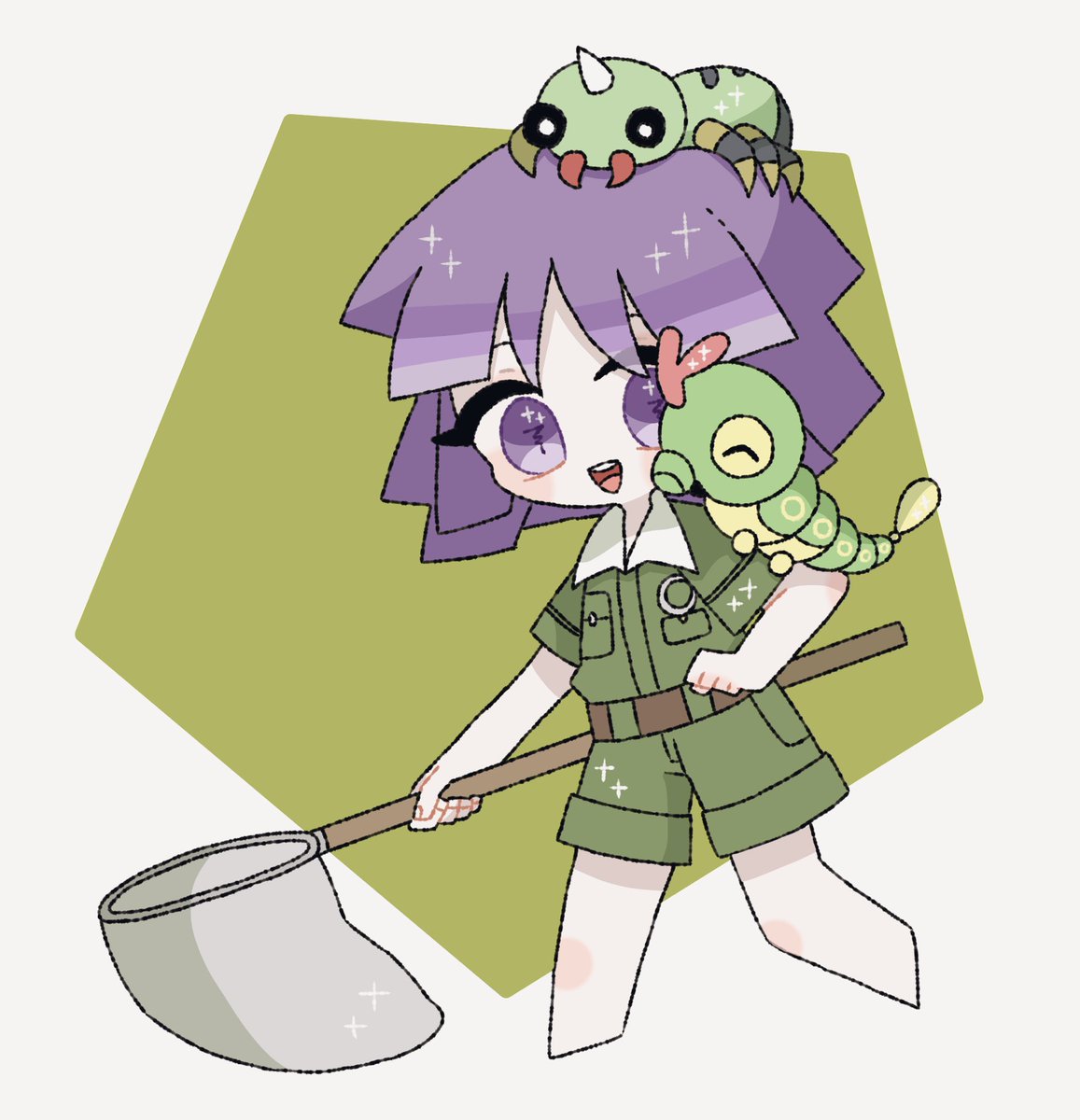 青藍 むしタイプを使うトレーナー ヒワダタウンジムリーダー ツクシ ポケモントレーナー版深夜の真剣お絵描き60分一本勝負