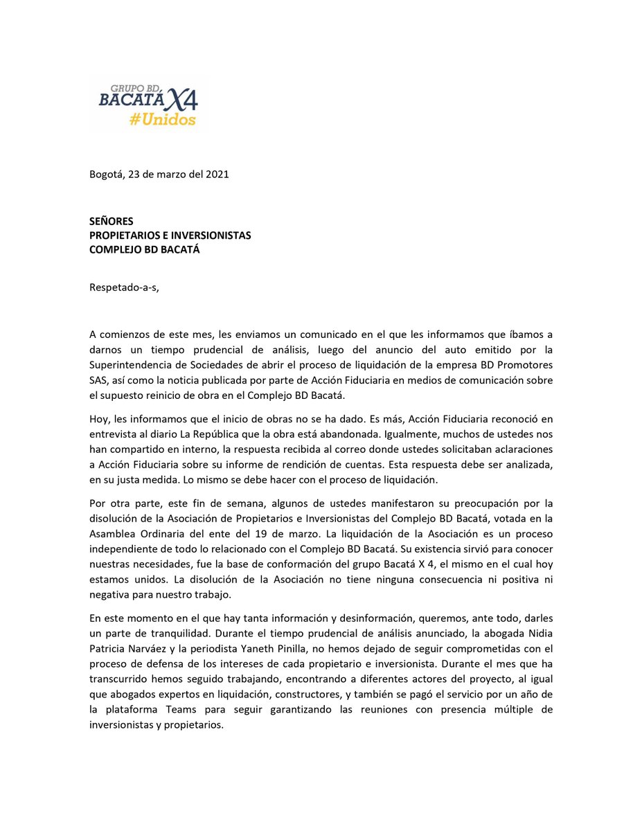 AsociacionBd's tweet photo. 📌Gracias por leer atentamente el siguiente comunicado, firmado por la abogada Nidia Patricia Narváez y por la periodista Yaneth Pinilla 👇 https://t.co/qZaRogDEEL