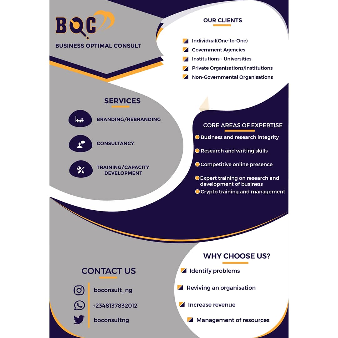 boconsult_'s tweet photo. We give our clients the best of services. 💯💯💯

Have you been having problem maximizing your profits in your business?....
We render so many services that can make your business grow to its fullest potential.

Kindly follow us on our social media platform to get more info https://t.co/uKHO4itizo