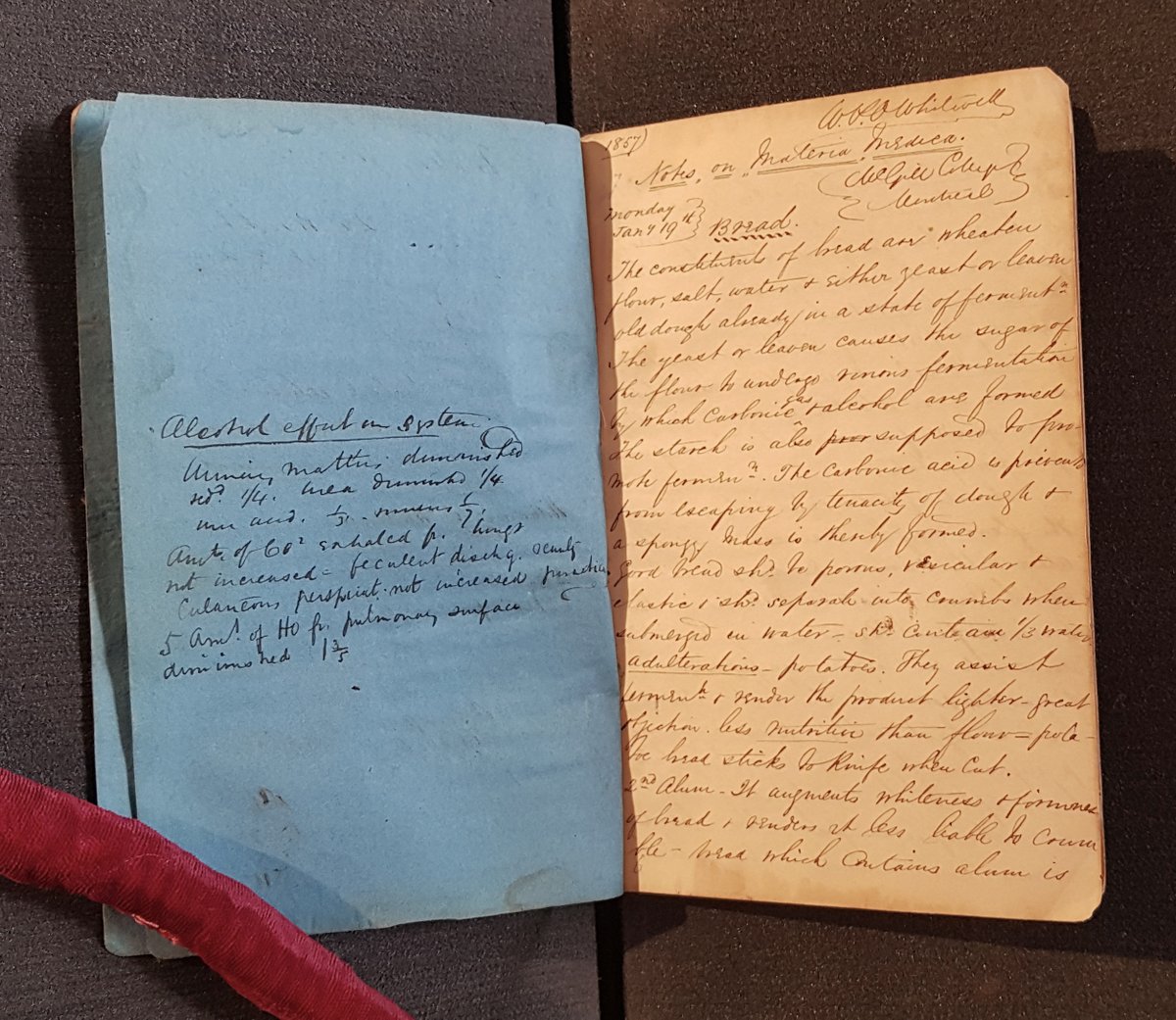 OslerLibrary's tweet photo. It's a double (or quadruple!?) W for today's #ArchivesAtoZ!

William Whitwell's notes from William Wright's 8am @McGillMed course on Materia Medica, beginning Monday January 19, 1857 with a lecture on #bread. 

#OslerLibraryArchives 
@McGillLib @McGill_ROAAr https://t.co/LI2q6vThTa