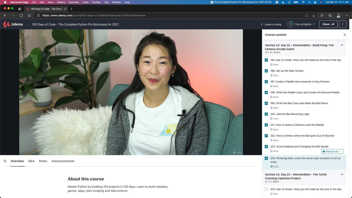 #100DaysOfCode | R3D94 | Time: 57 min.

<a href="/udemy/">Udemy</a> course - The Complete #Python Pro Bootcamp in 2021.

Section 22 - Building Pong: The Famous Arcade Game