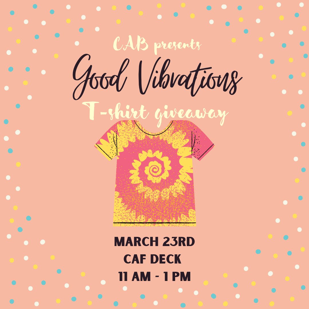 CentenaryCAB's tweet photo. Excited for a free tie-dye CAB tee?? We'll have them ready to grab during lunch from 11 am - 1 pm on the CAF Deck!!! https://t.co/v7GorLZBtU